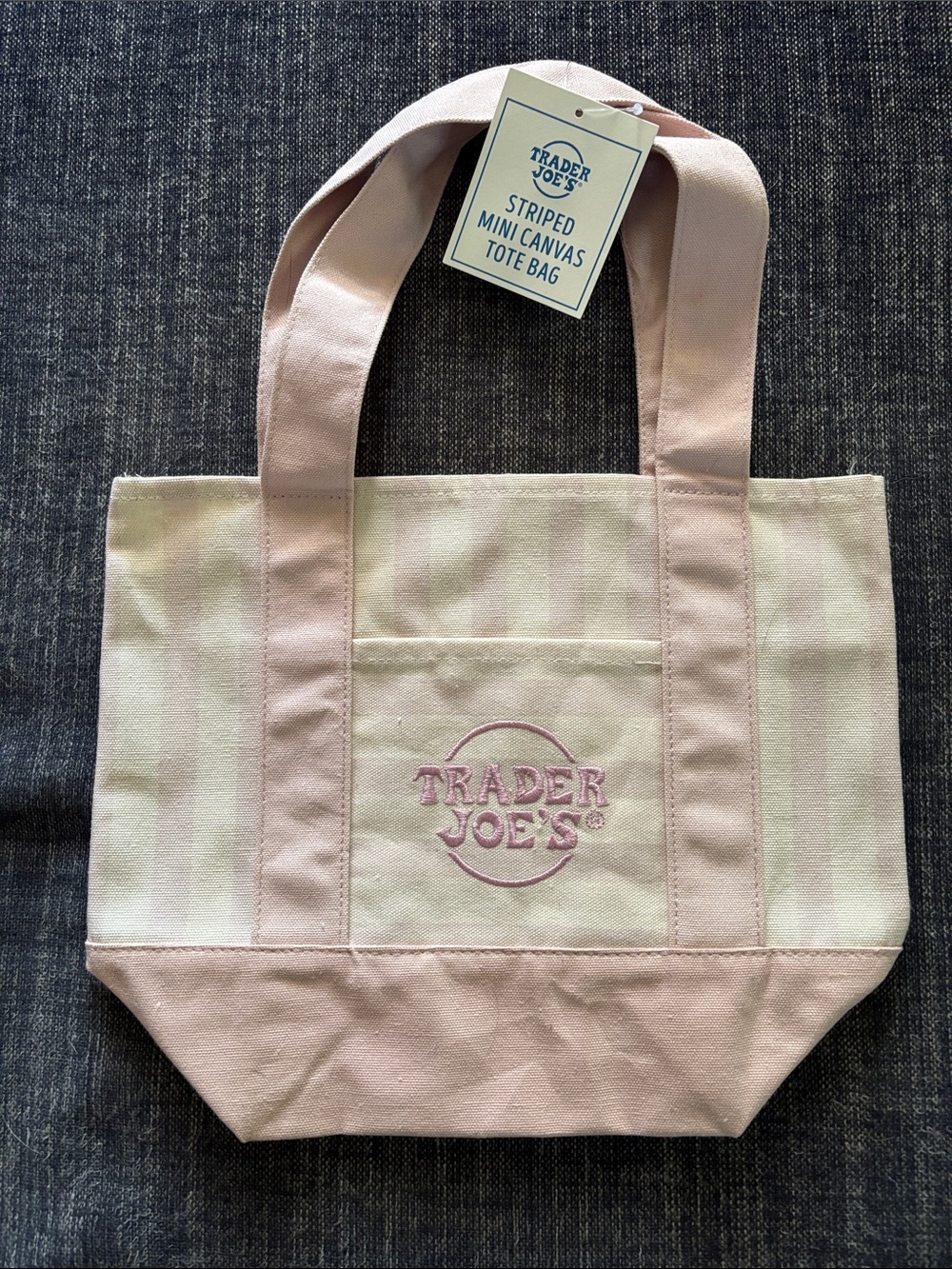 NWT Trader Joe’s striped mini tote light pink